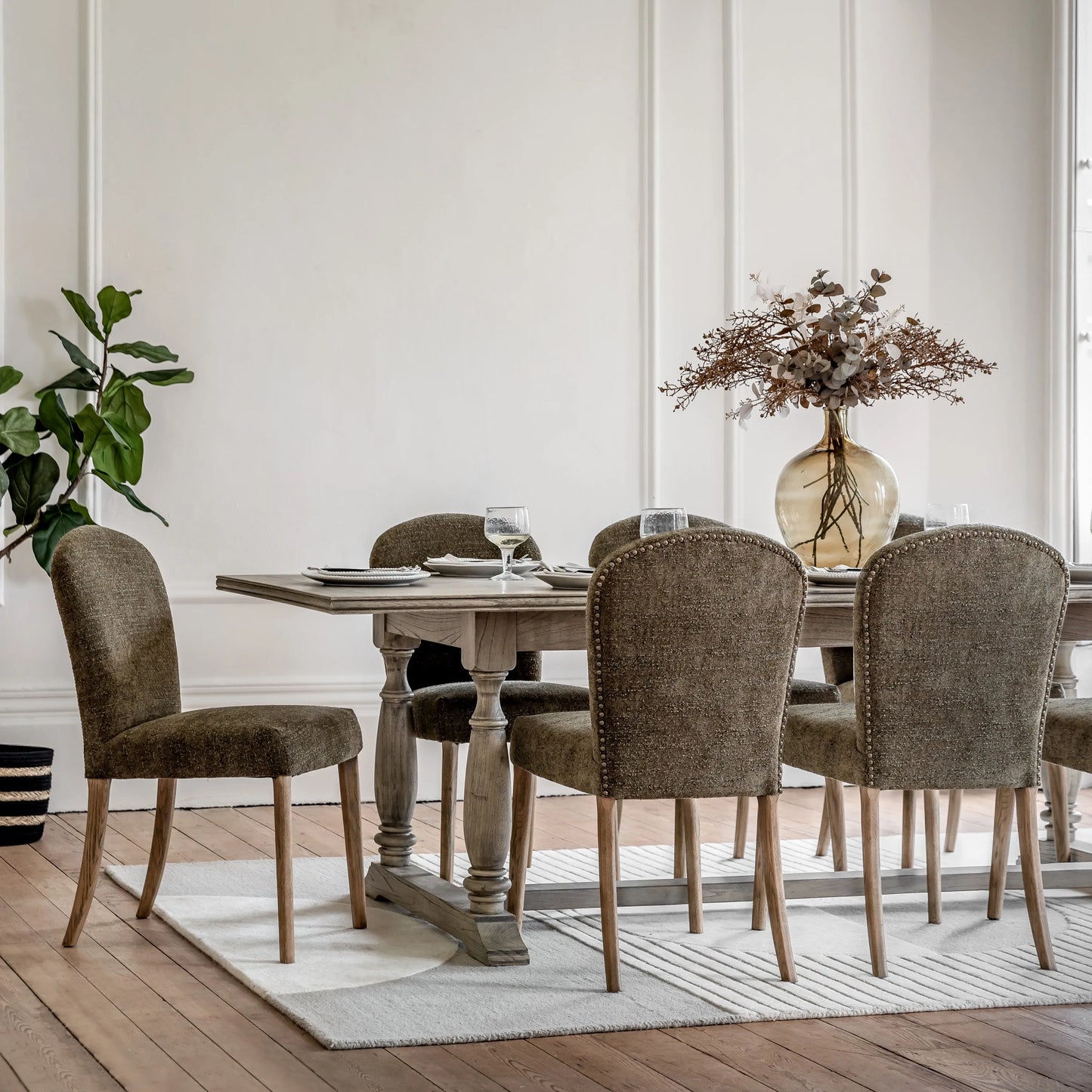 Gallery Direct Hinton Pair of Dining Chairs in Moss Green Fabric
