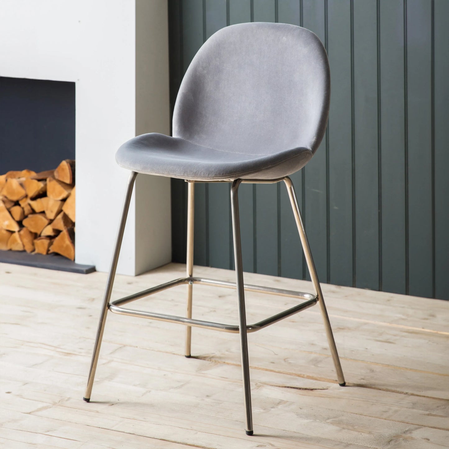 Gallery Direct Pair of Flanagan Stools in Light Grey Velvet